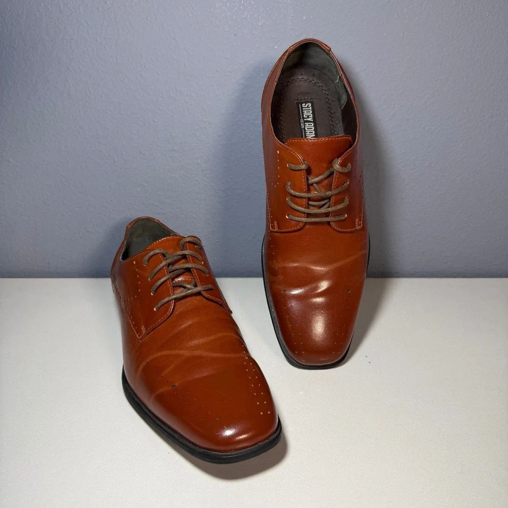 Stacy Adams Boys Dress Shoes Cognac‎ Brown Lace Up Oxford Size 7M